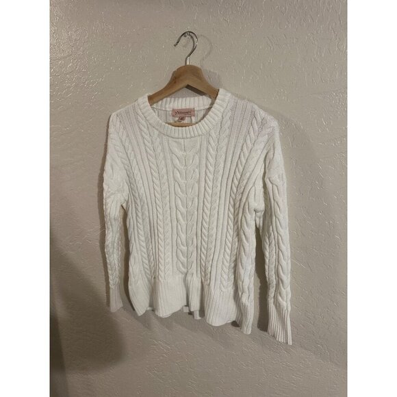 Philosophy Ivory Crewneck Winter Cable Knit Fisherman Sweater - Picture 2 of 8